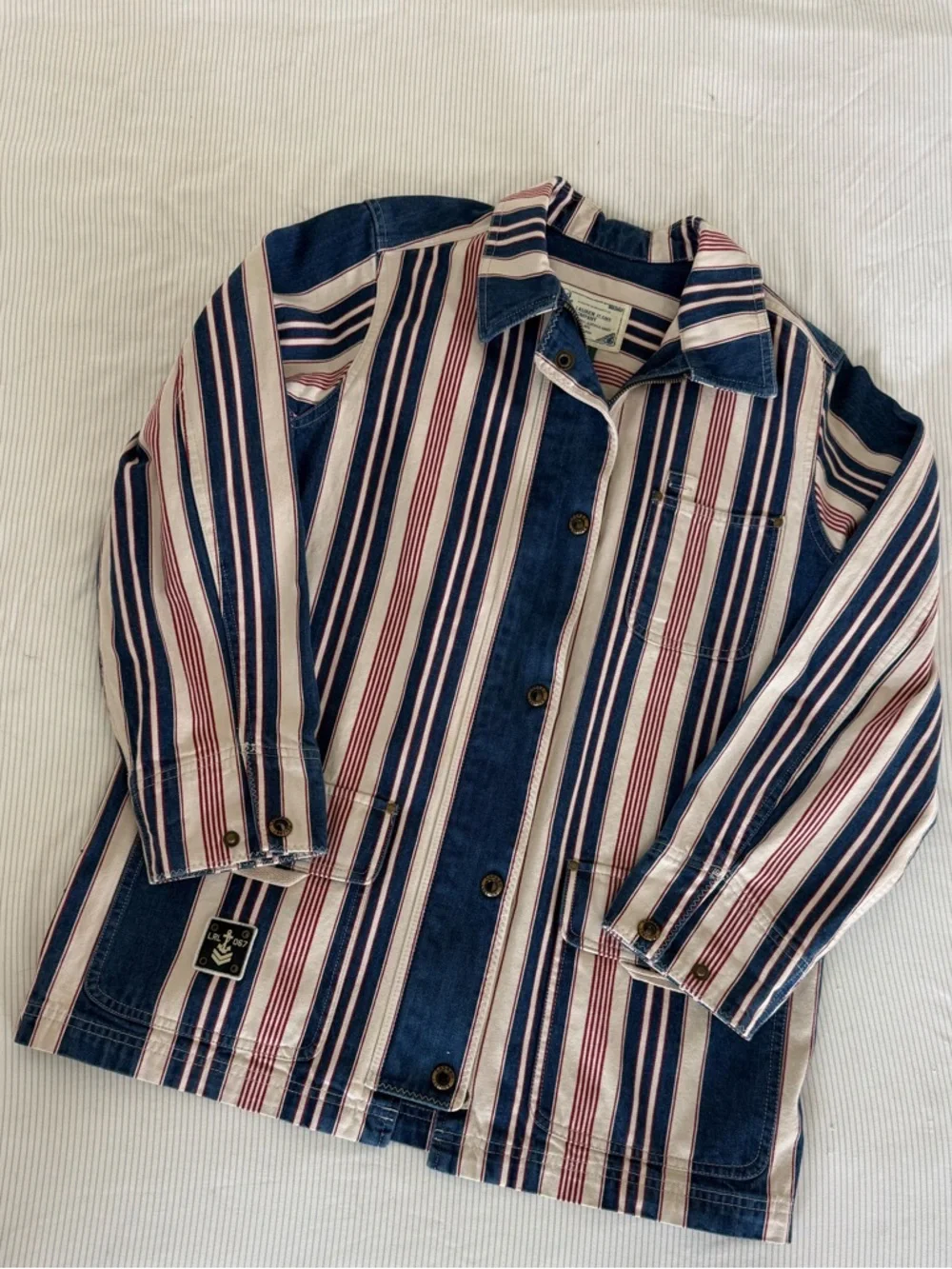 Vintage Ralph Lauren Striped Jean Jacket in Navy, White & Red - Picture 1 of 7